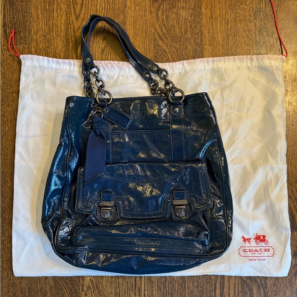 Coach Navy Patent Leather Tote